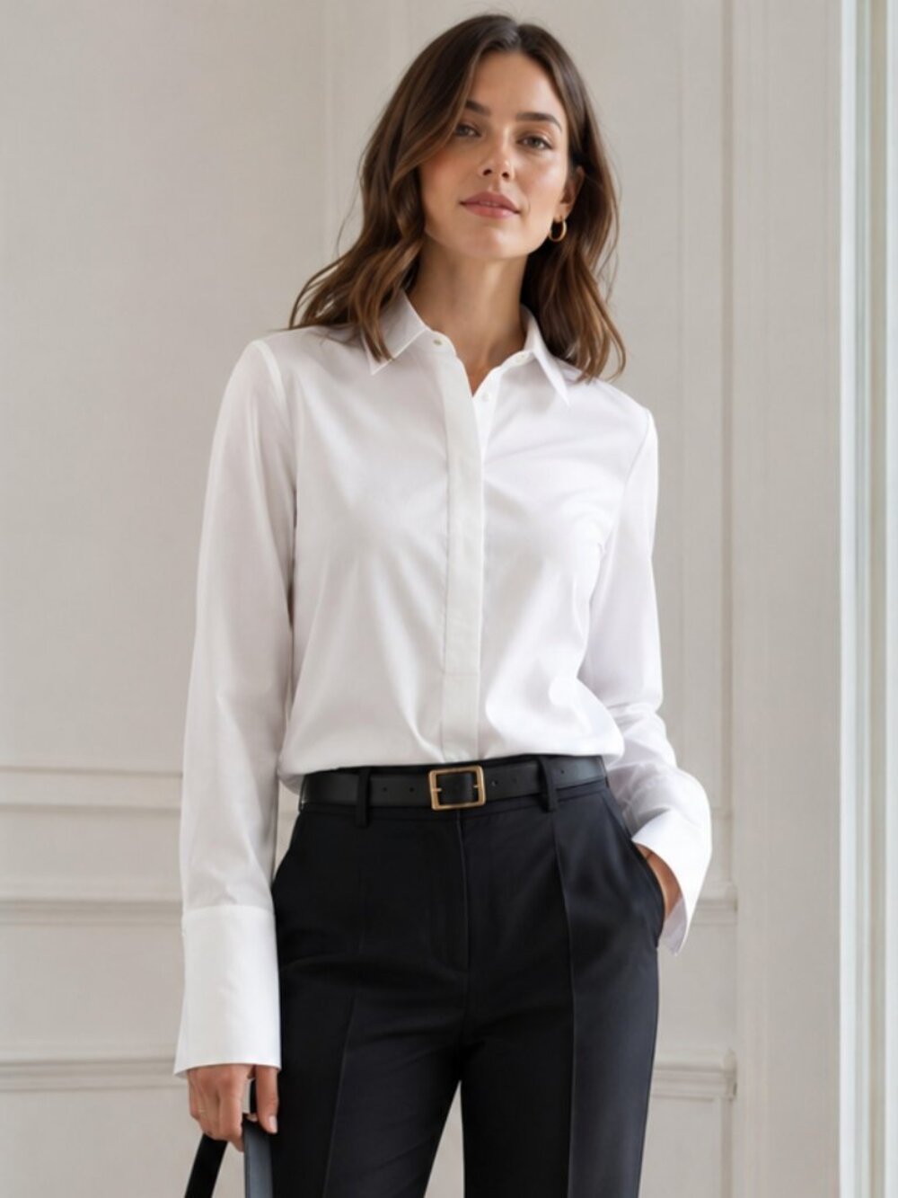 INC International Concepts White Button Up Blouse Size 12 Collared Dress Shirt